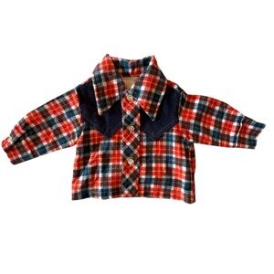 Vintage Sears Baby Western Plaid Flannel Shirt Corduroy Yoke 15-20 lbs